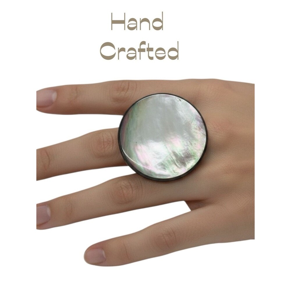 Hand Crafted Antique Mother of Pearl Iridescent Statement Ring OS